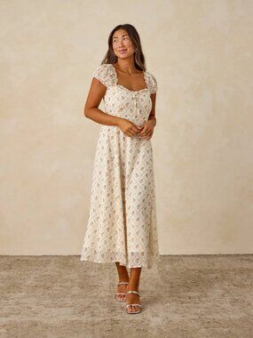 Noralee Women's Nancy Dress Size L Floral With Metallic Thread